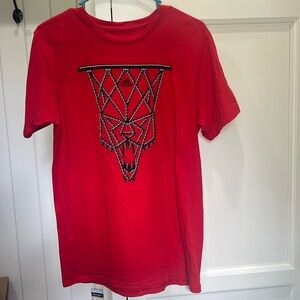 Adidas Basketball Tee. Mens Medium. Red with black “net” design on front.